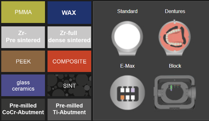 different type of cad/cam materials milled with wet and dry machine
